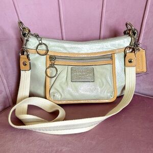 Coach white metallic crossbody bag
